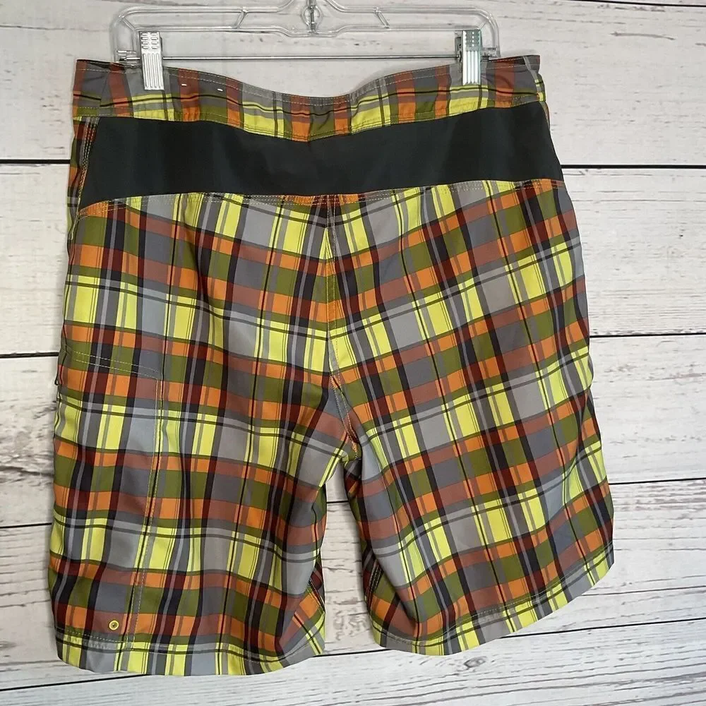The North Face Mens Board shorts 34 Plaid Orange Yellow Swim Raft‎ Hike Water